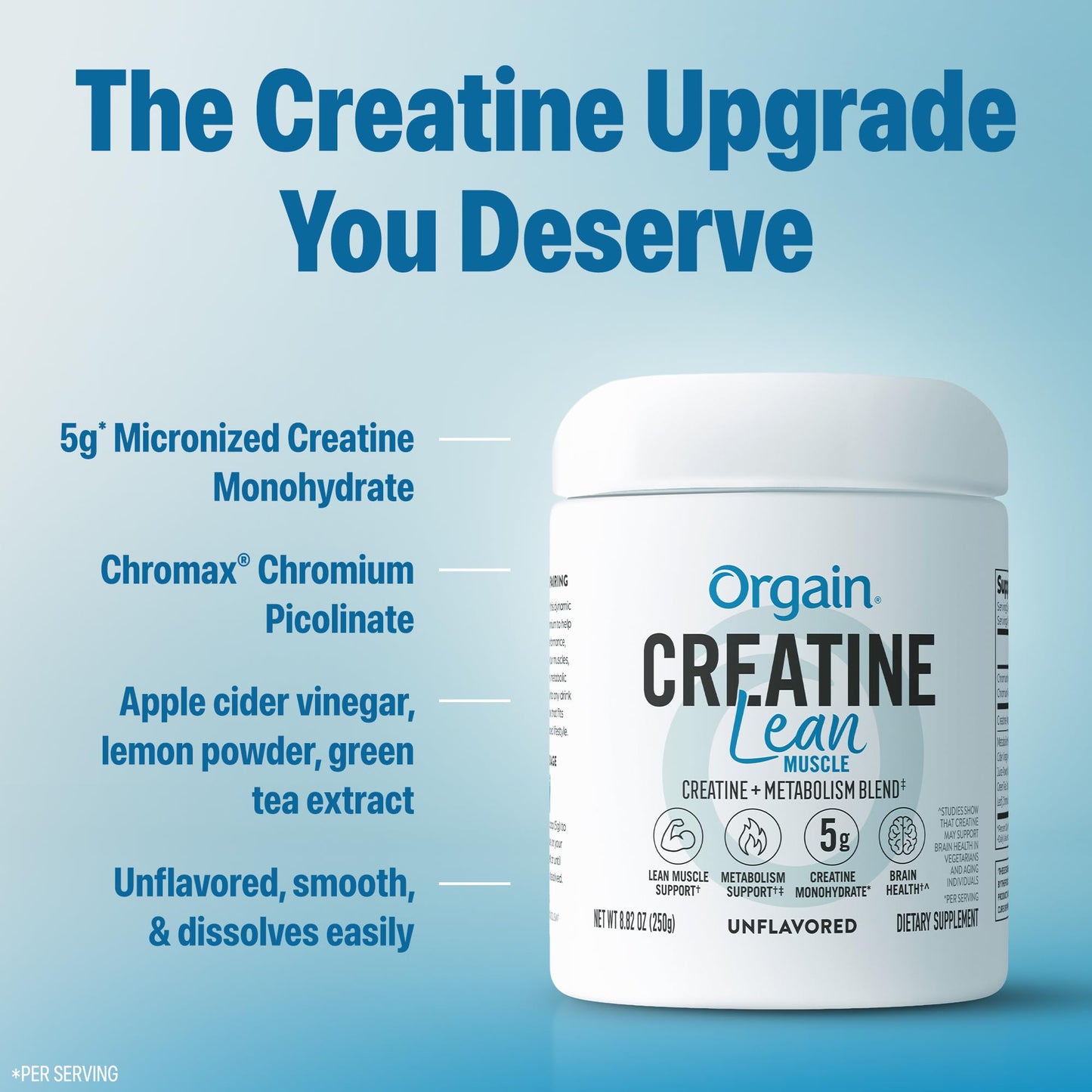Orgain Micronized Creatine Monohydrate Lean Muscle Powder with Metabolism Blend, Powder, 8.82 oz