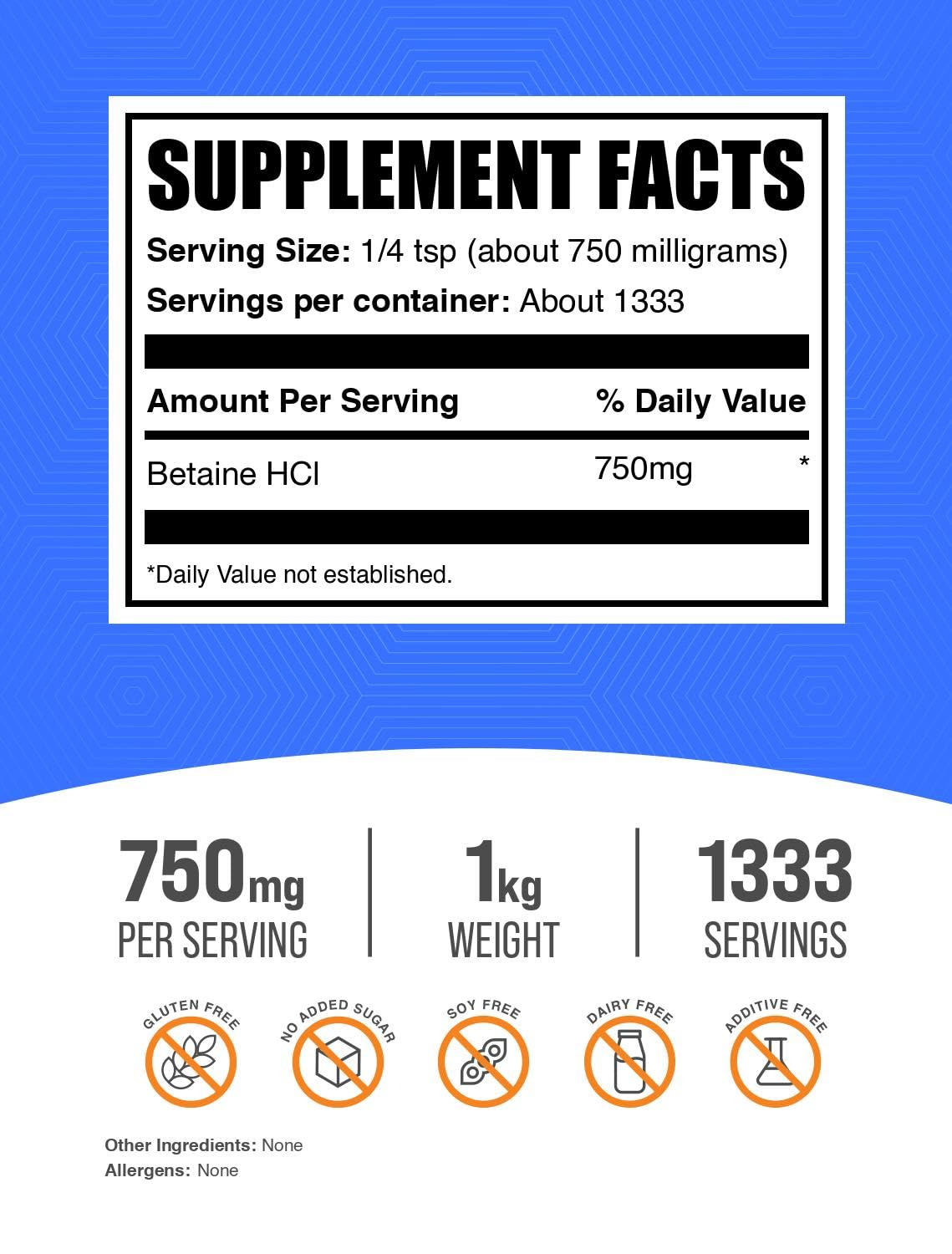 BulkSupplements Betaine HCl Powder 35.2