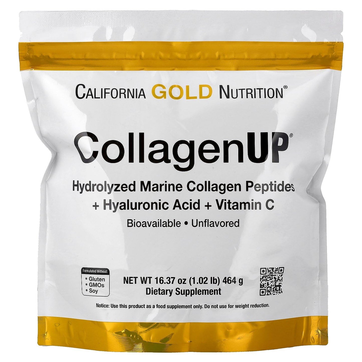 California Gold Nutrition CollagenUP Hydrolyzed Marine Collagen Peptides with Hyaluronic Acid and Vitamin C (Powder), 16.36 oz