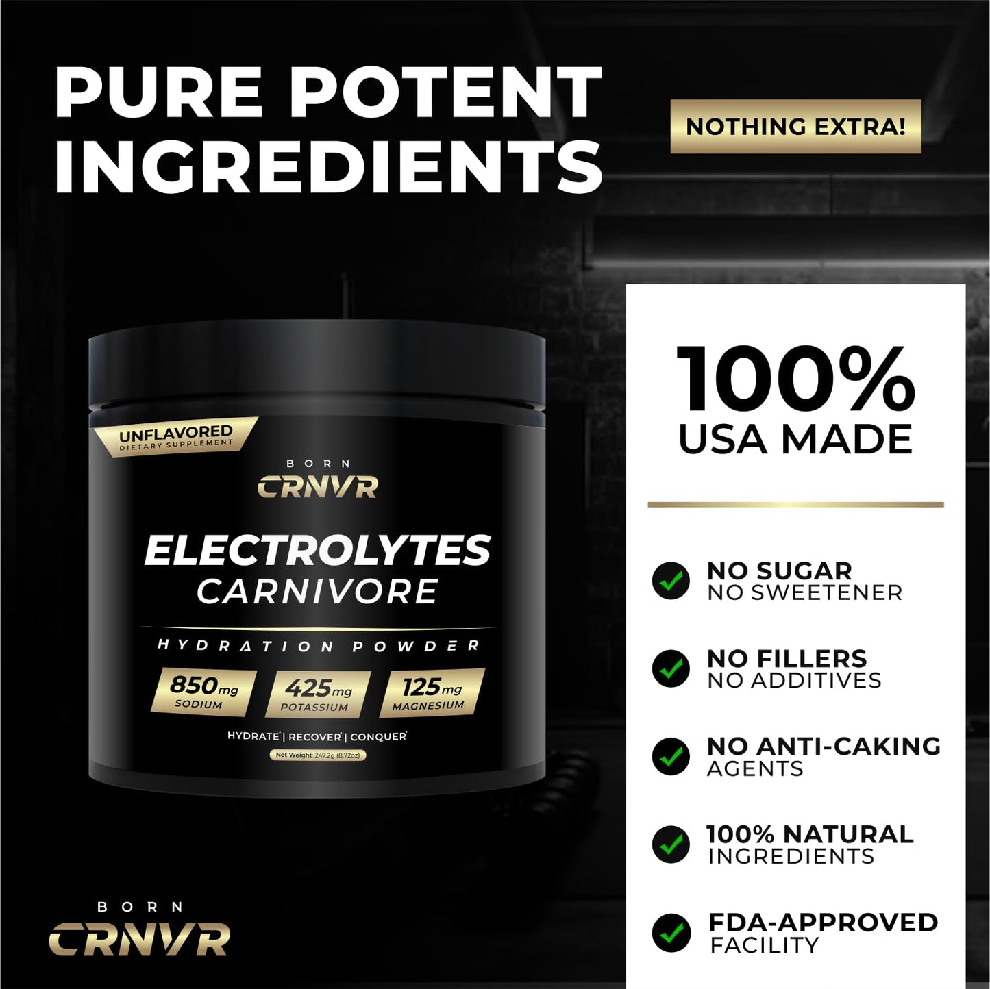 BORN CRNVR Carnivore Electrolytes Powder, 60 Servings