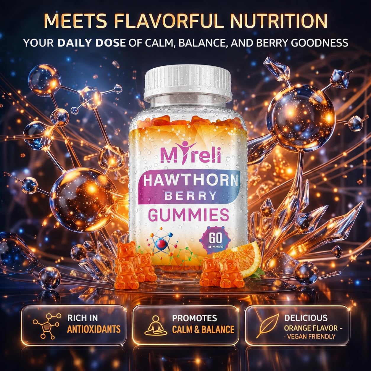 MYRELI Hawthorn Berry Gummies 1000mg Gummy 60 Count