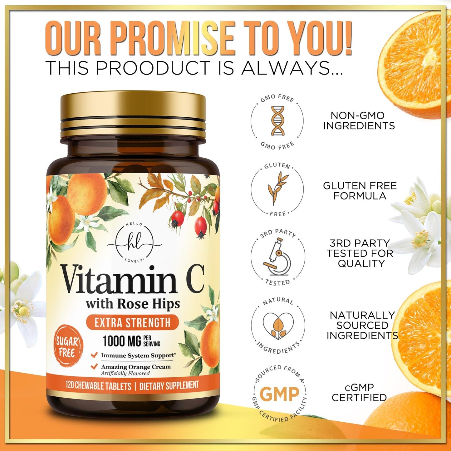 Hello Lovely! Vitamin C 1000mg Chewable Tablets 120 Count