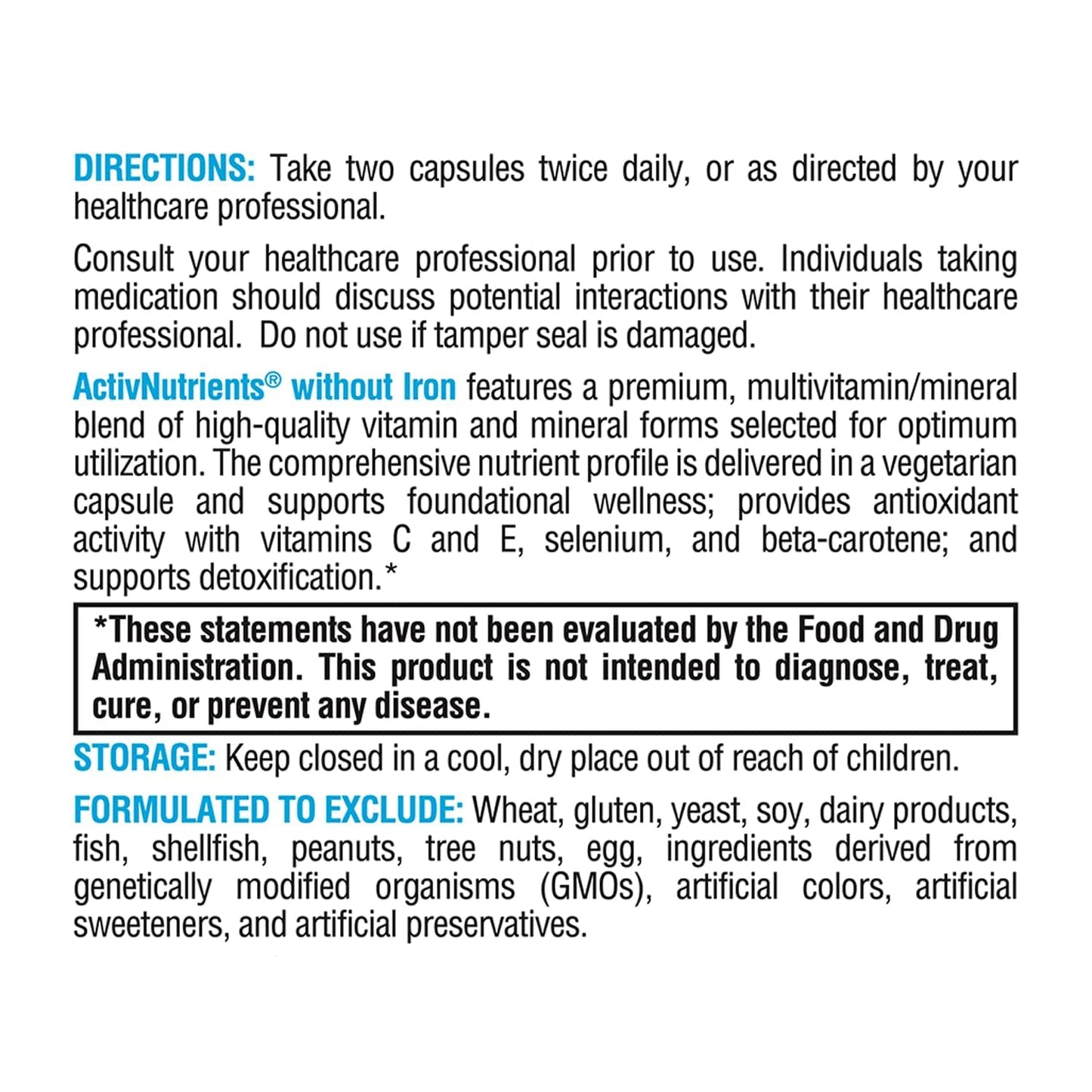 XYMOGEN ActivNutrients Without Iron Capsule 60 Count