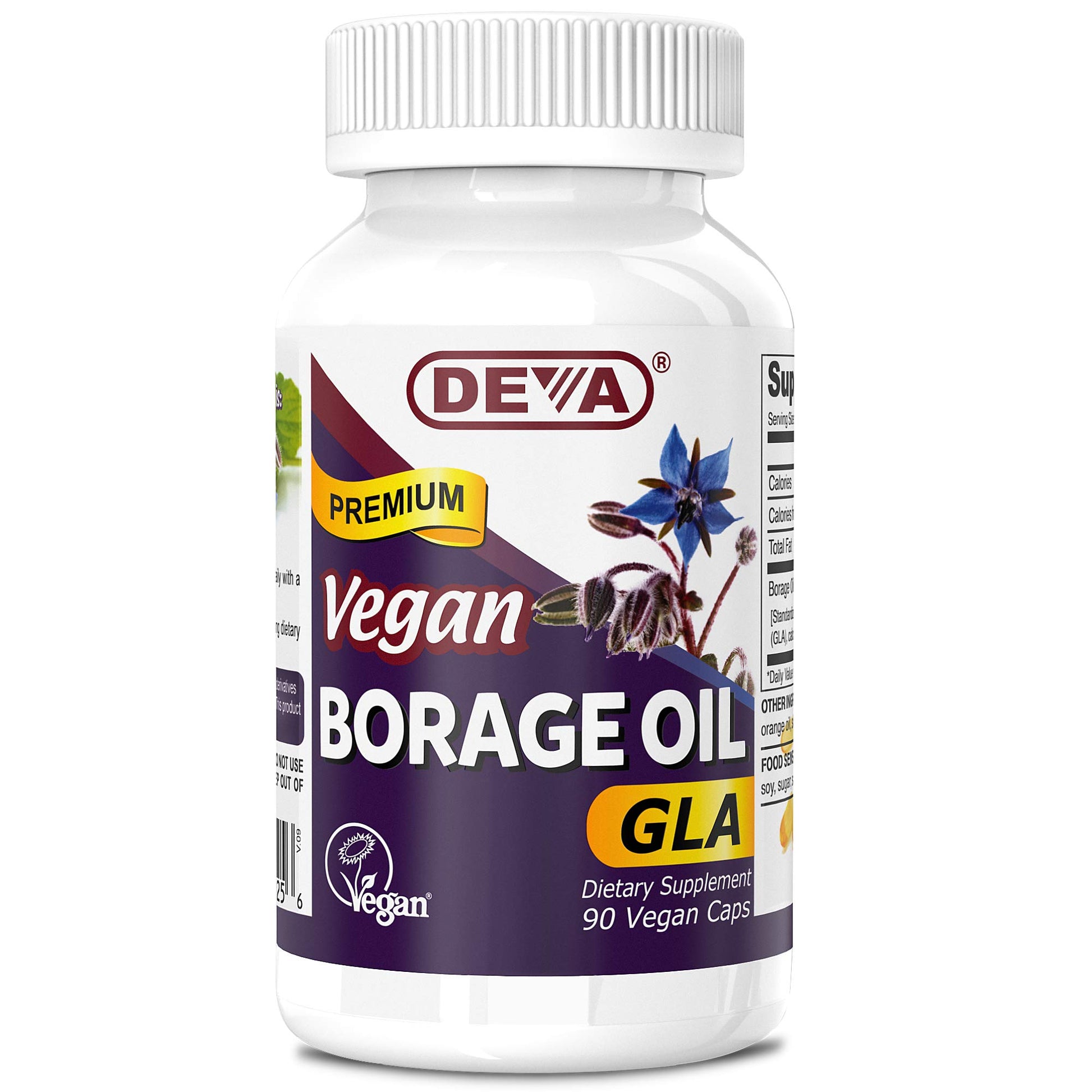 DEVA Vegan Vitamins Borage Oil 500mg, Rich Source of Omega-6 Fatty Acid GLA (Gamma linolenic Acid), Cold-Pressed & Unrefined Tablets, 90 Count