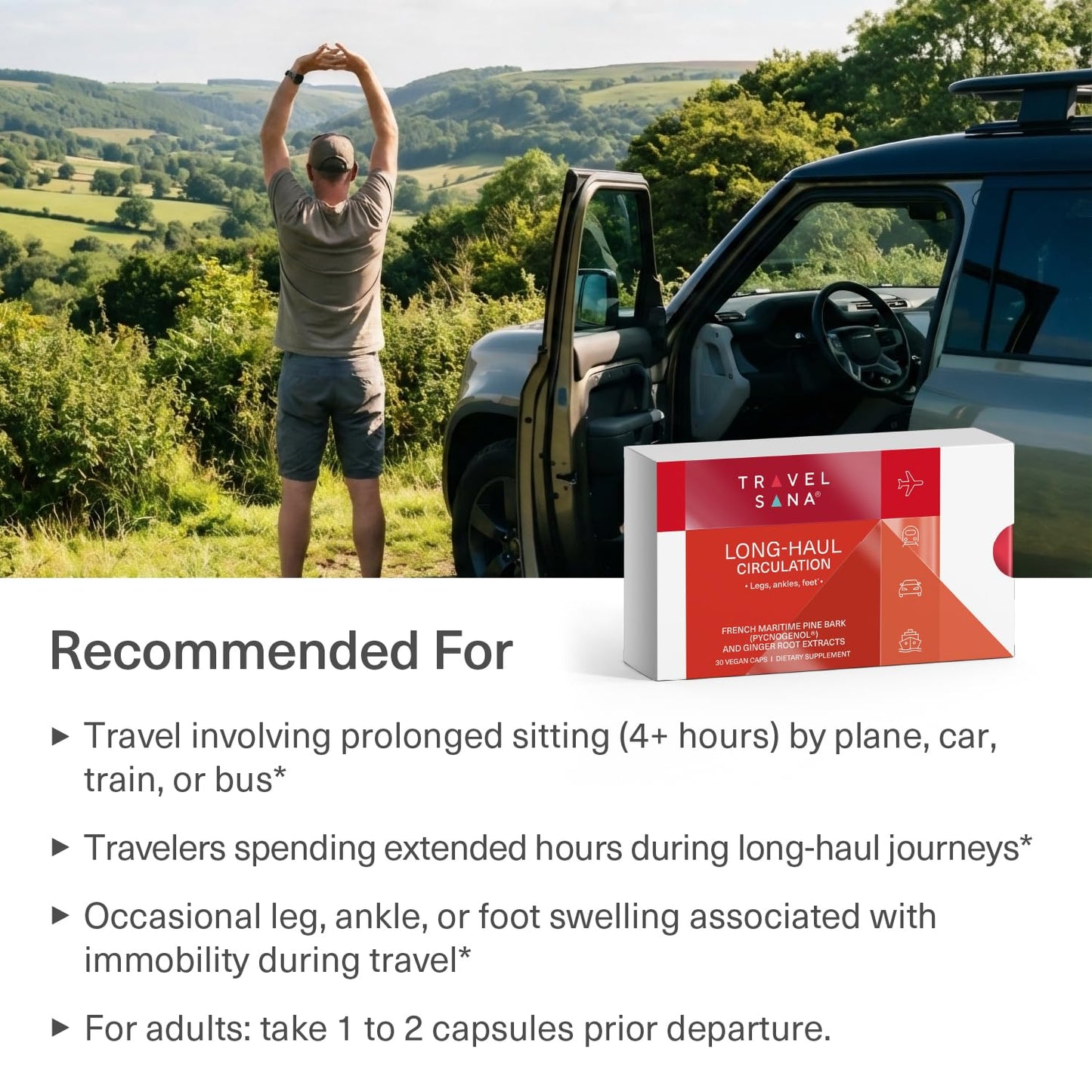 TRAVELSANA Pycnogenol 100 mg & Ginger Root Extract Capsules, 30 Count