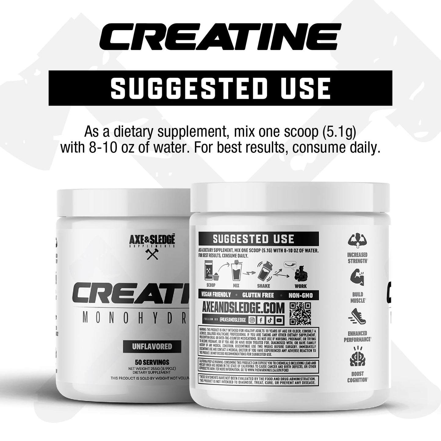 Axe & Sledge Basics Creatine Powder, 50 Servings