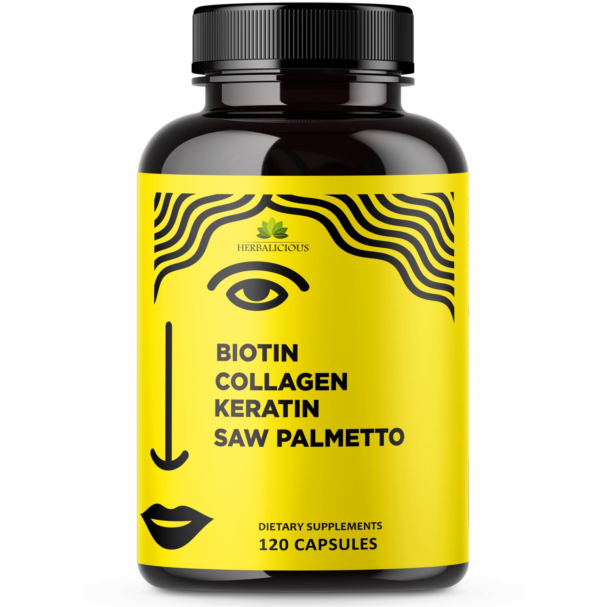 HERBALICIOUS Biotin Collagen Keratin Capsules with Saw Palmetto – Hair, Skin & Nails Support Formula with Vitamin C, 120 Capsules