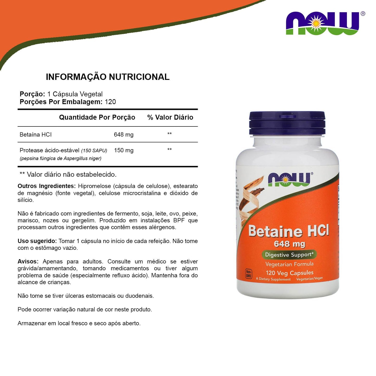 NOW Foods Betaine HCl 648 mg with 150 mg Pepsin Capsules 240