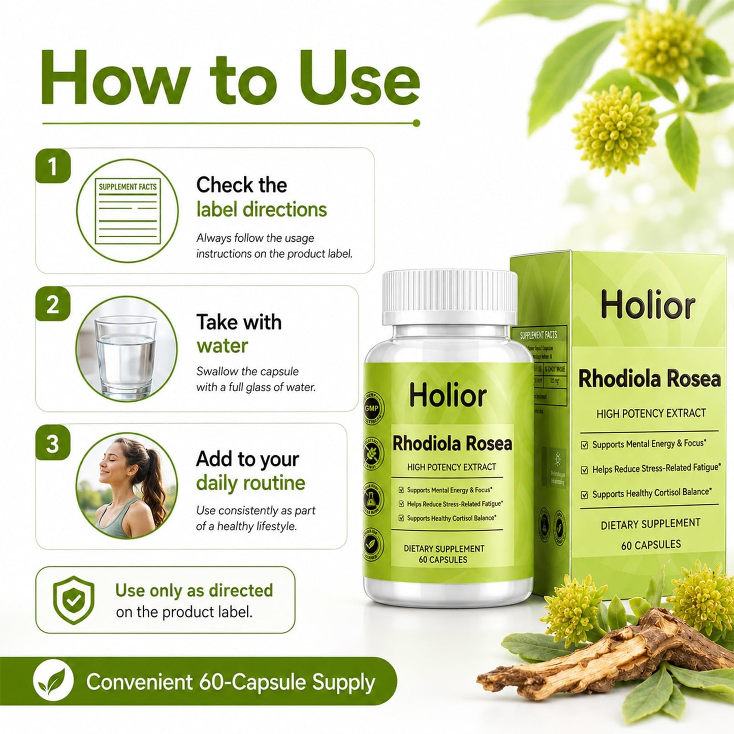 Ceduce Holior Rhodiola Rosea Supplement with Salidroside Capsule 60 Count