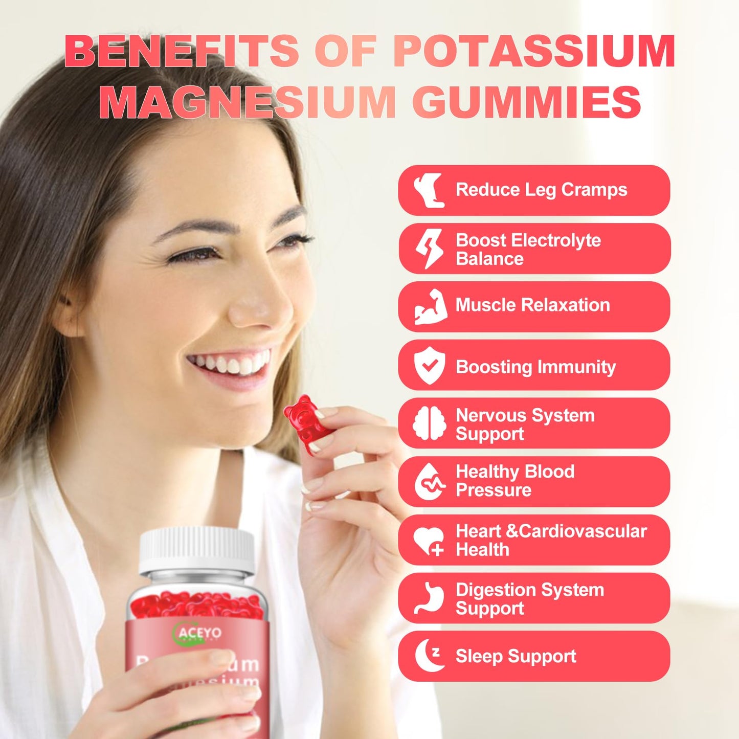 ACEYO Potassium Magnesium Gummies, 120 Count