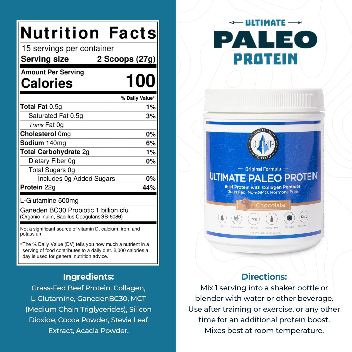 Ultimate Paleo Protein Premium Grass Fed Beef Protein with Collagen Peptides Powder, 32 Servings