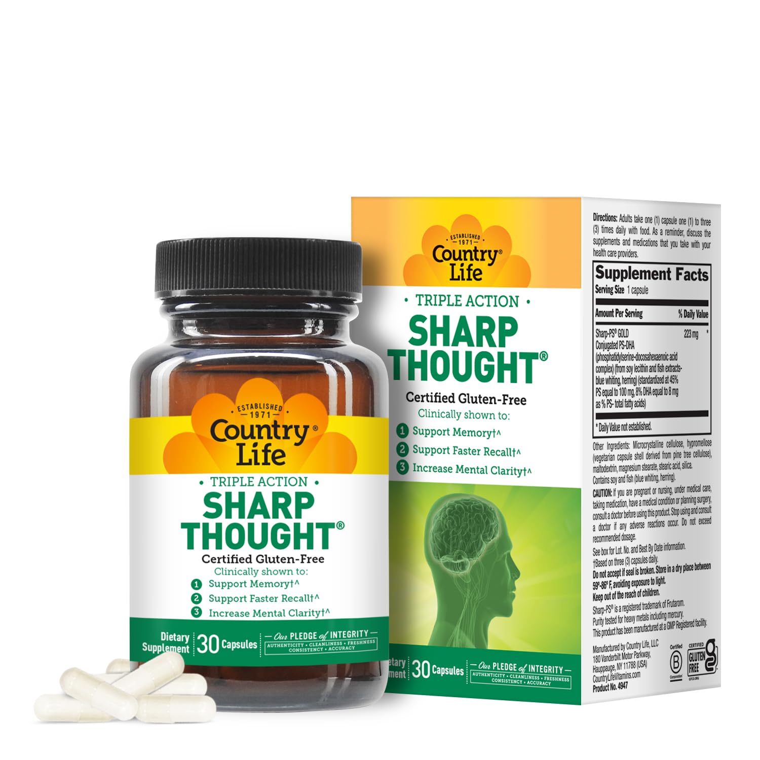 Country Life Sharp Thought Memory & Cognitive Support Capsule, 30 Capsules
