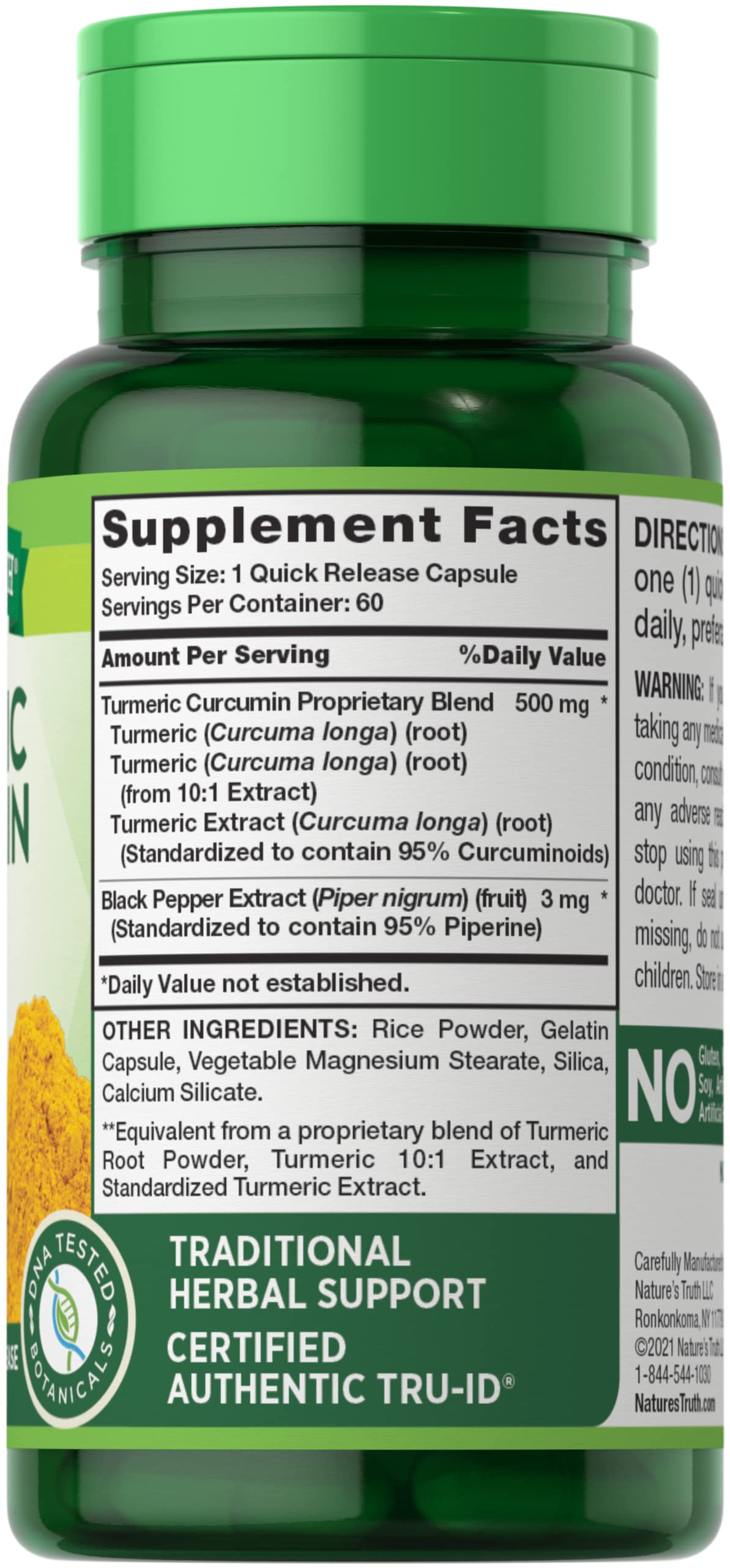 Nature's Truth Turmeric Curcumin Complex Plus Black Pepper Extract 500mg Capsule, 60 Count