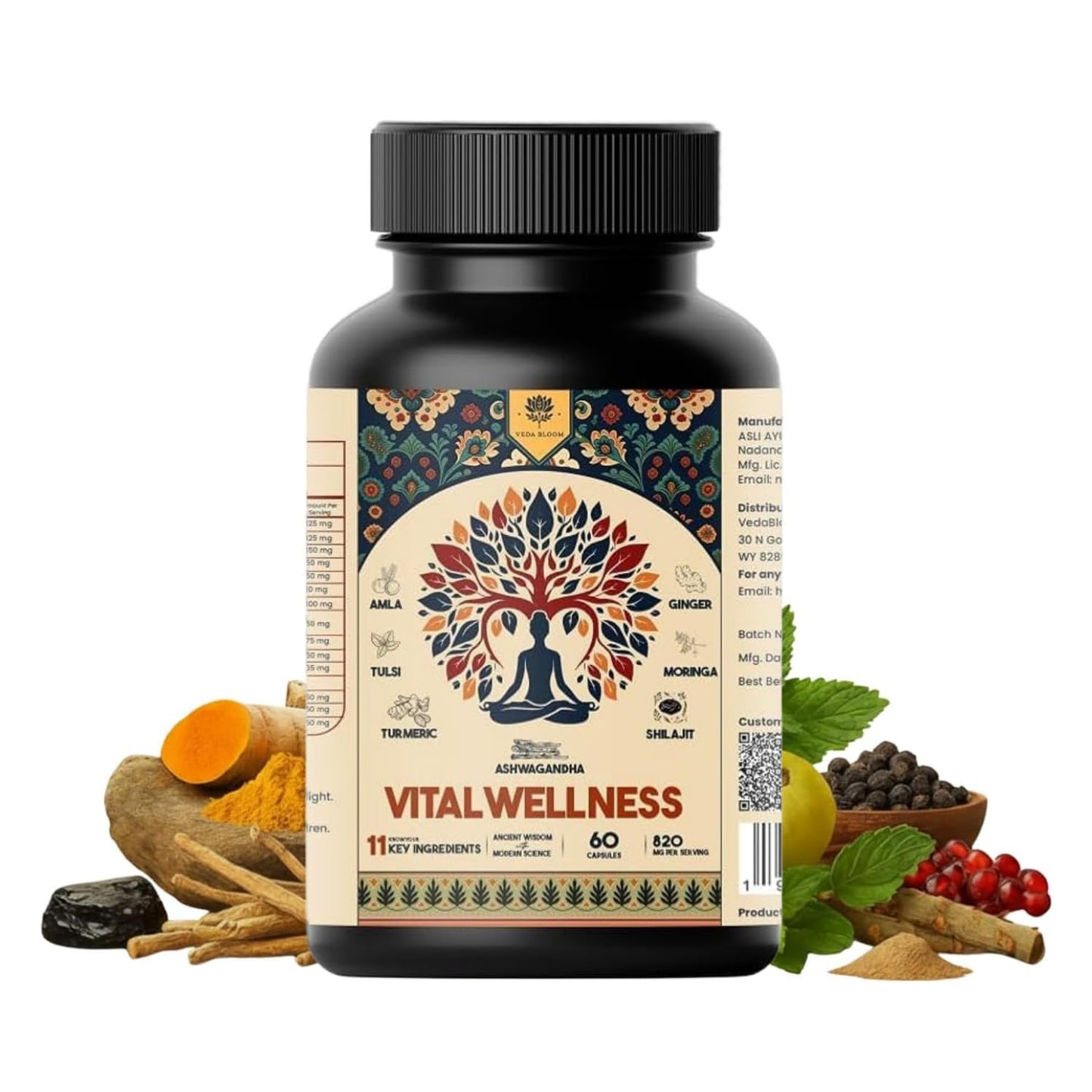 Veda Bloom Calm Energy Supplement for Busy Professionals – Stress Relief & Focus Support | No Jitters No Crash | Natural Formula for Work Productivity, 60 Capsules