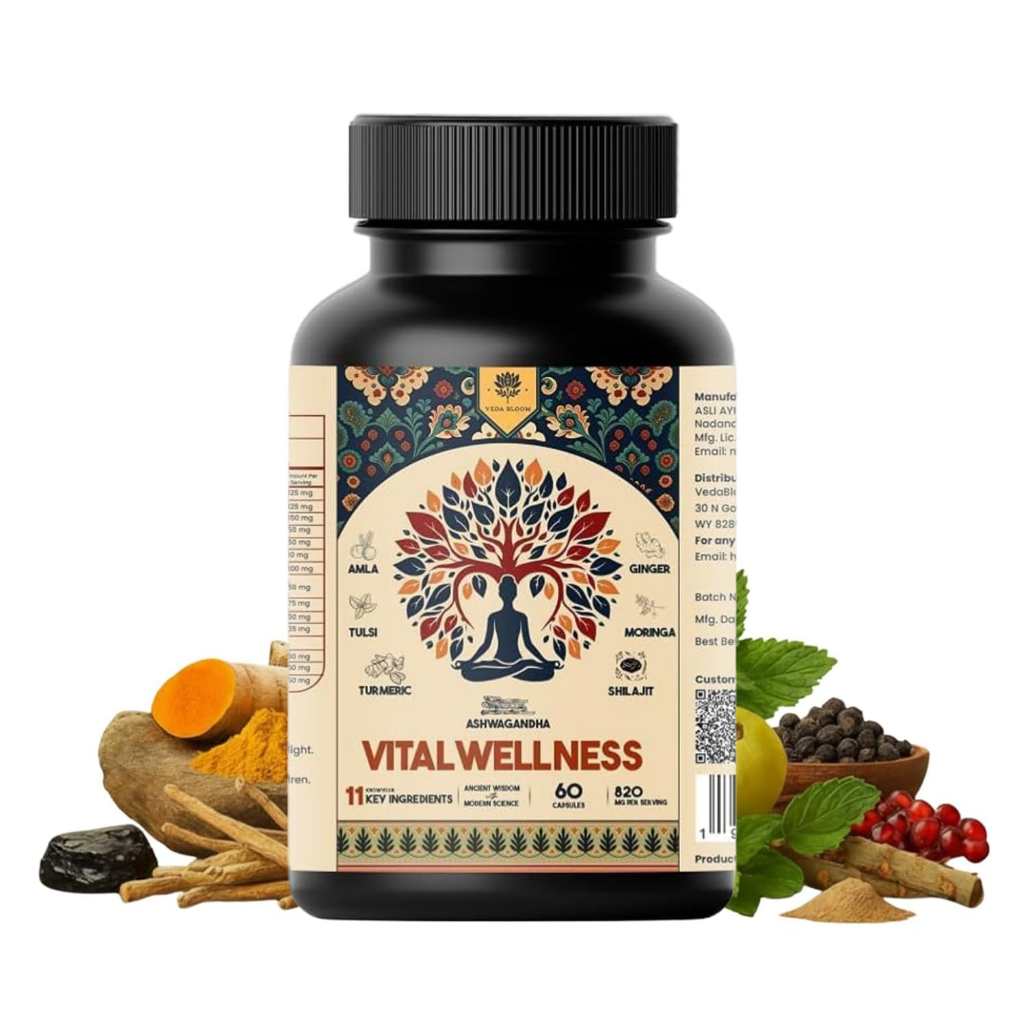 Veda Bloom Calm Energy Supplement for Busy Professionals – Stress Relief & Focus Support | No Jitters No Crash | Natural Formula for Work Productivity, 60 Capsules
