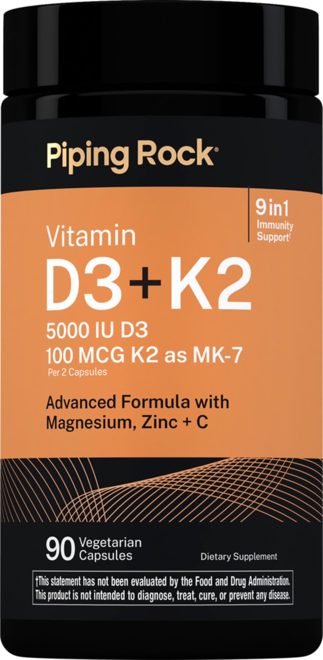 Piping Rock Vitamin D3 K2 5000 IU D3 Capsule 90 Count
