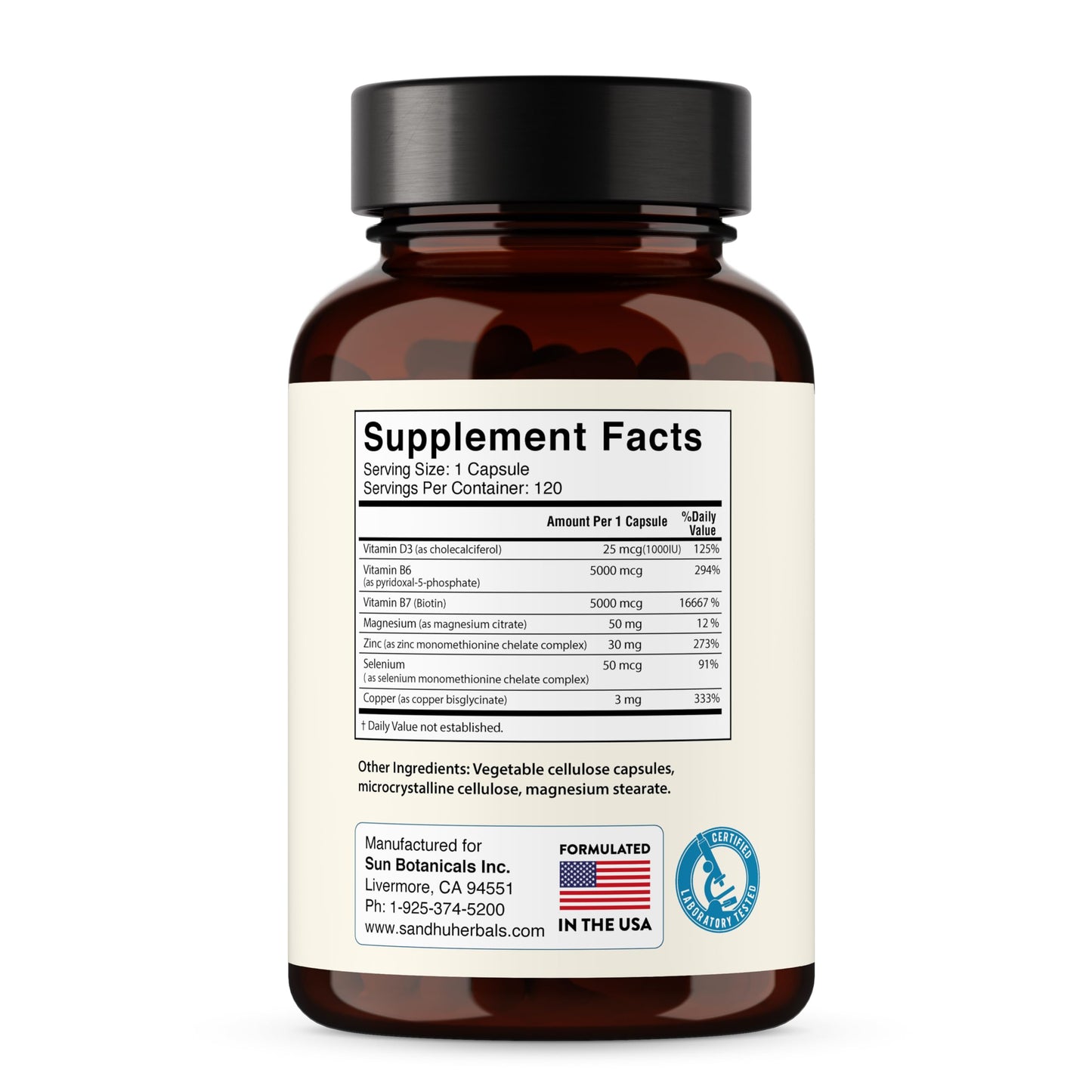 SANDHUHERBALS Zinc 30mg with Copper, Selenium & Vitamin D3 Capsules, 120 Count