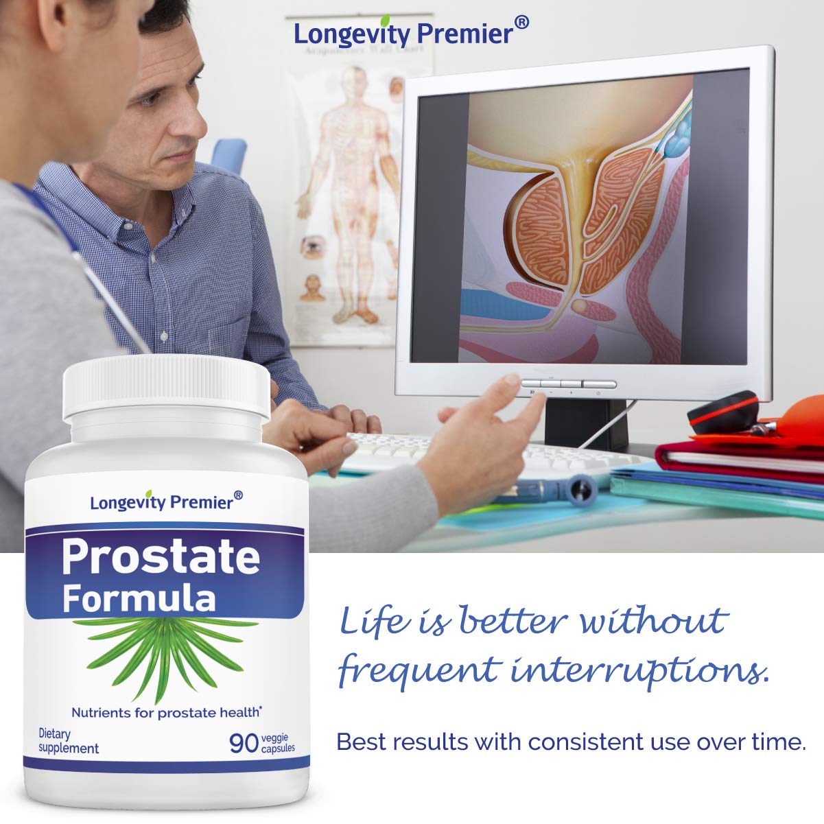 Longevity Premier Nutraceuticals Inc Longevity Prostate Formula with Standardized Saw Palmetto Extract, Extra Strength for Prostate Health and Hair Loss Prevention Capsules, 1 Count