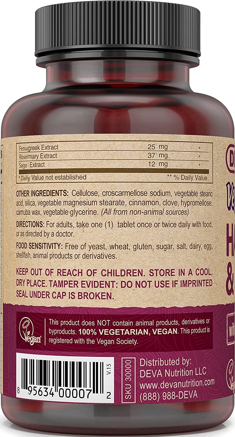 DEVA Vegan Hair, Nails & Skin Vitamins & Minerals with Biotin Tablets, 90