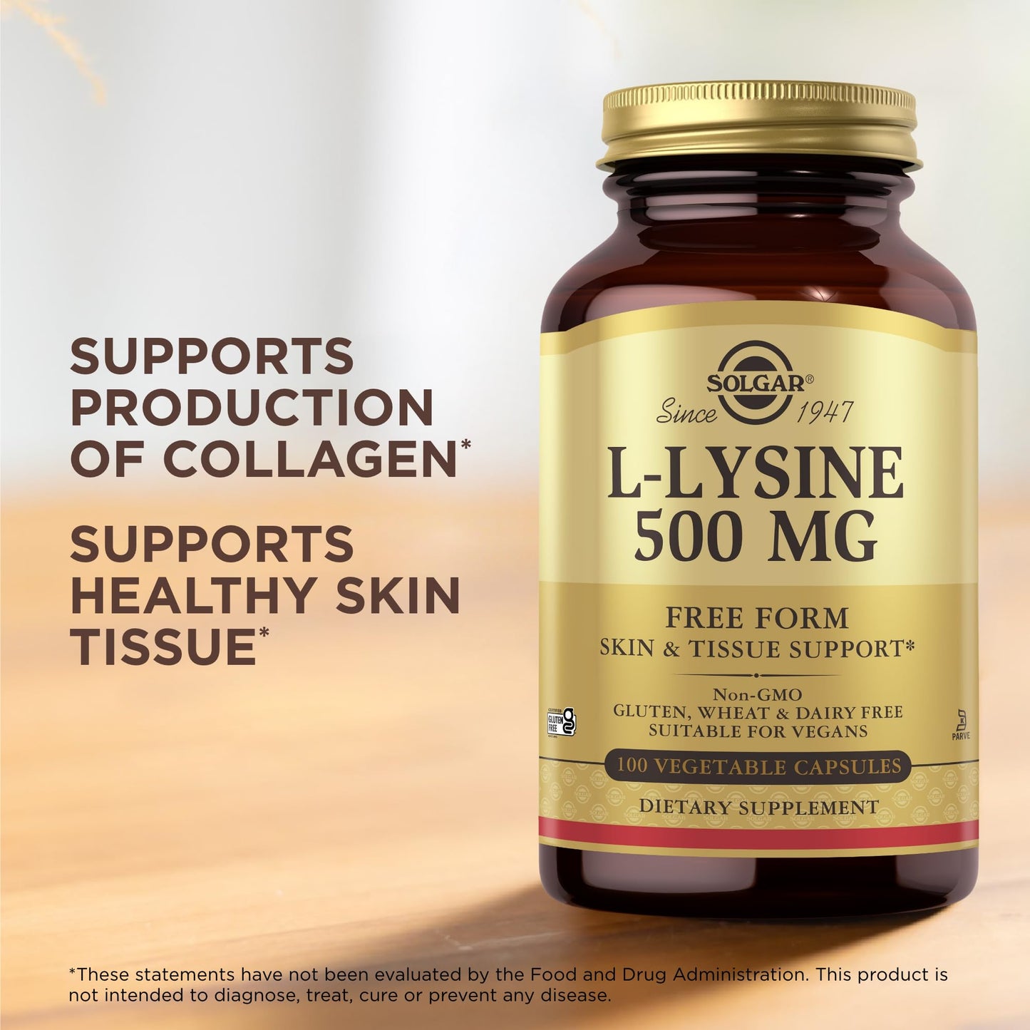 Solgar L-Lysine 500 mg Vegetable Capsules, 300 Count