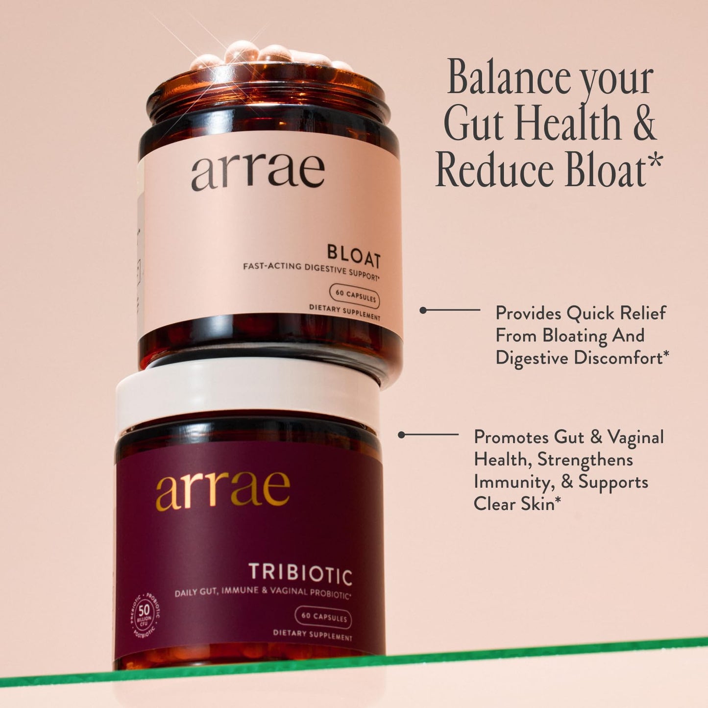 Arrae Bloat Capsules Digestive Enzymes for Women, Ginger & Bromelain Capsule 30 Count