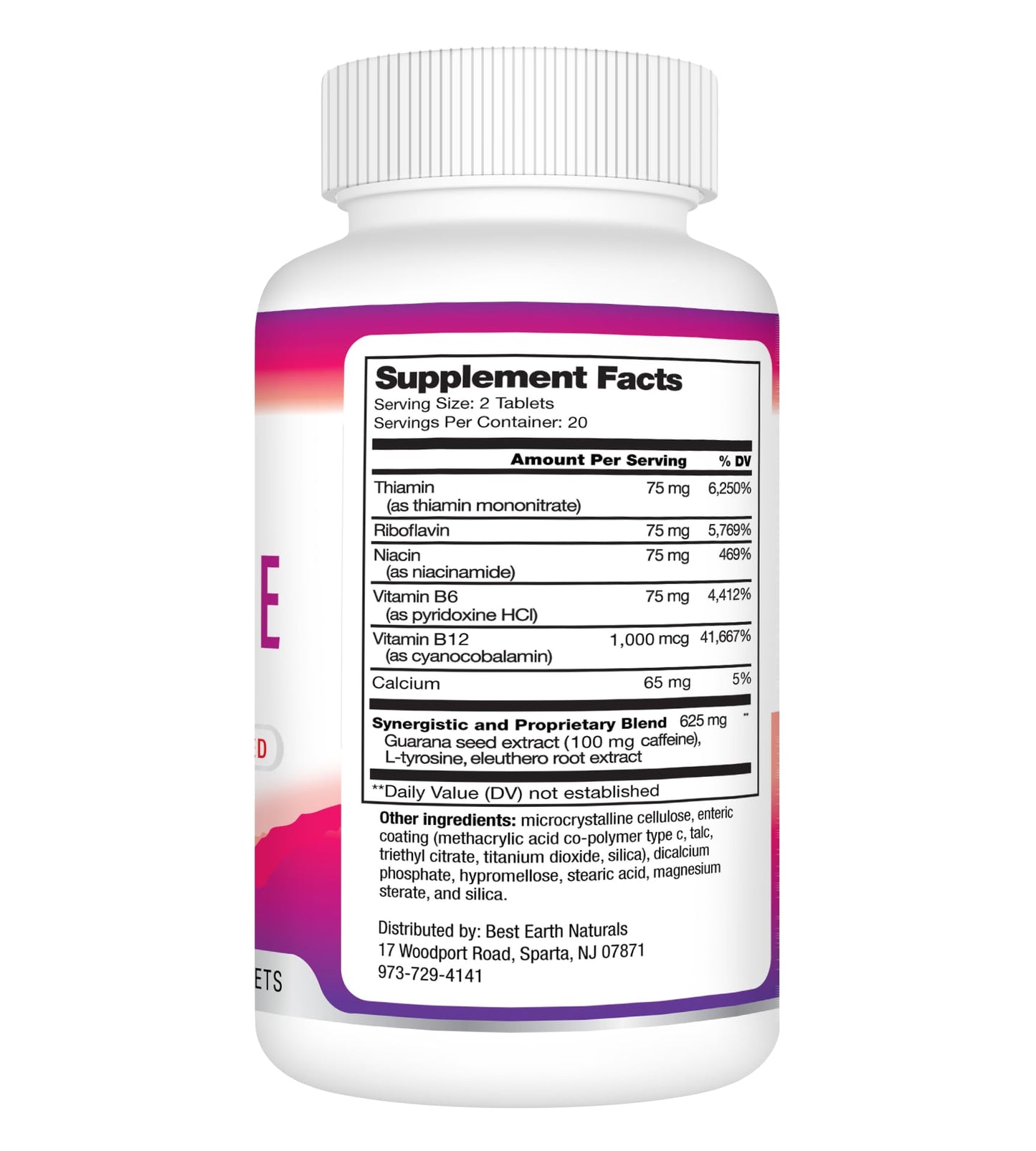 Best Earth Naturals Time Release Caffeine with L-Tyrosine, Vitamin B6, Vitamin B12, Thiamin & More Energy Supplement Tablet, 40 Count