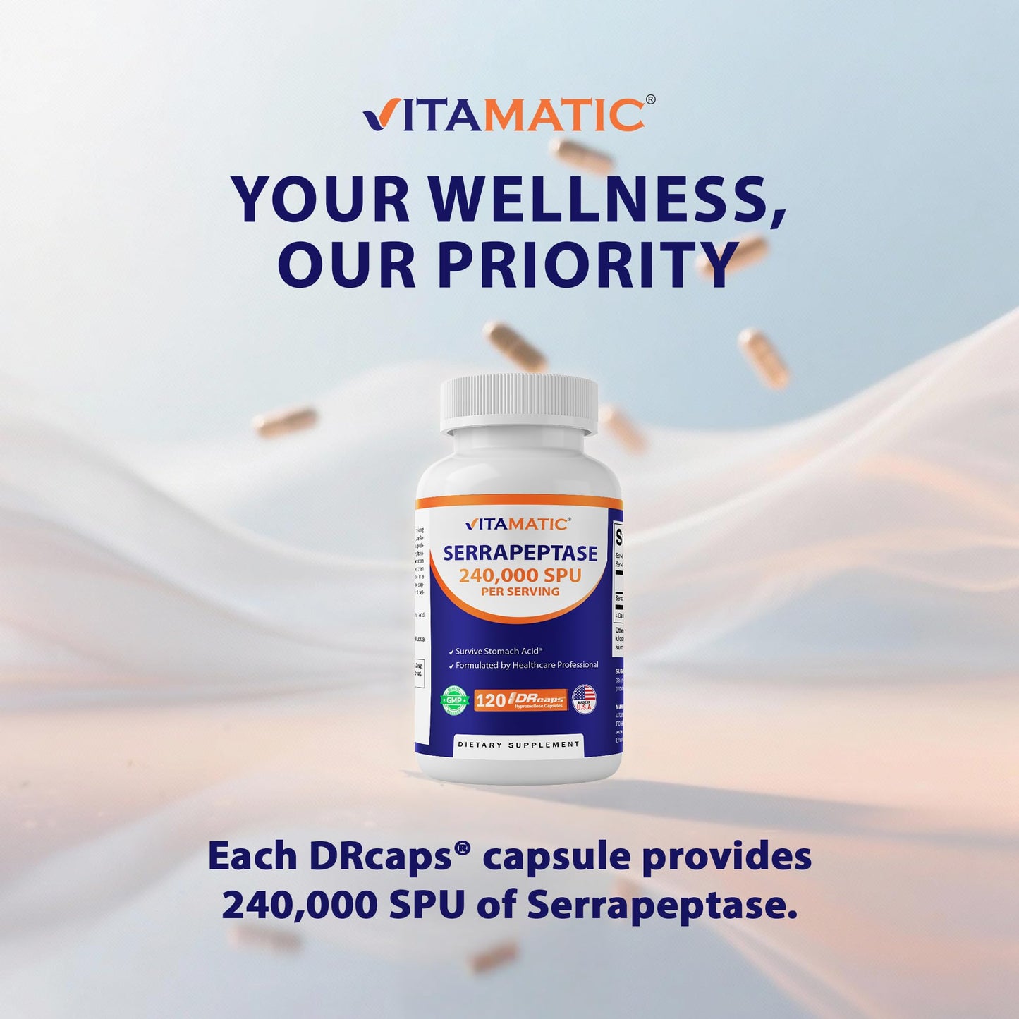 Vitamatic Serrapeptase 240,000 SPU Capsules, 120 Count