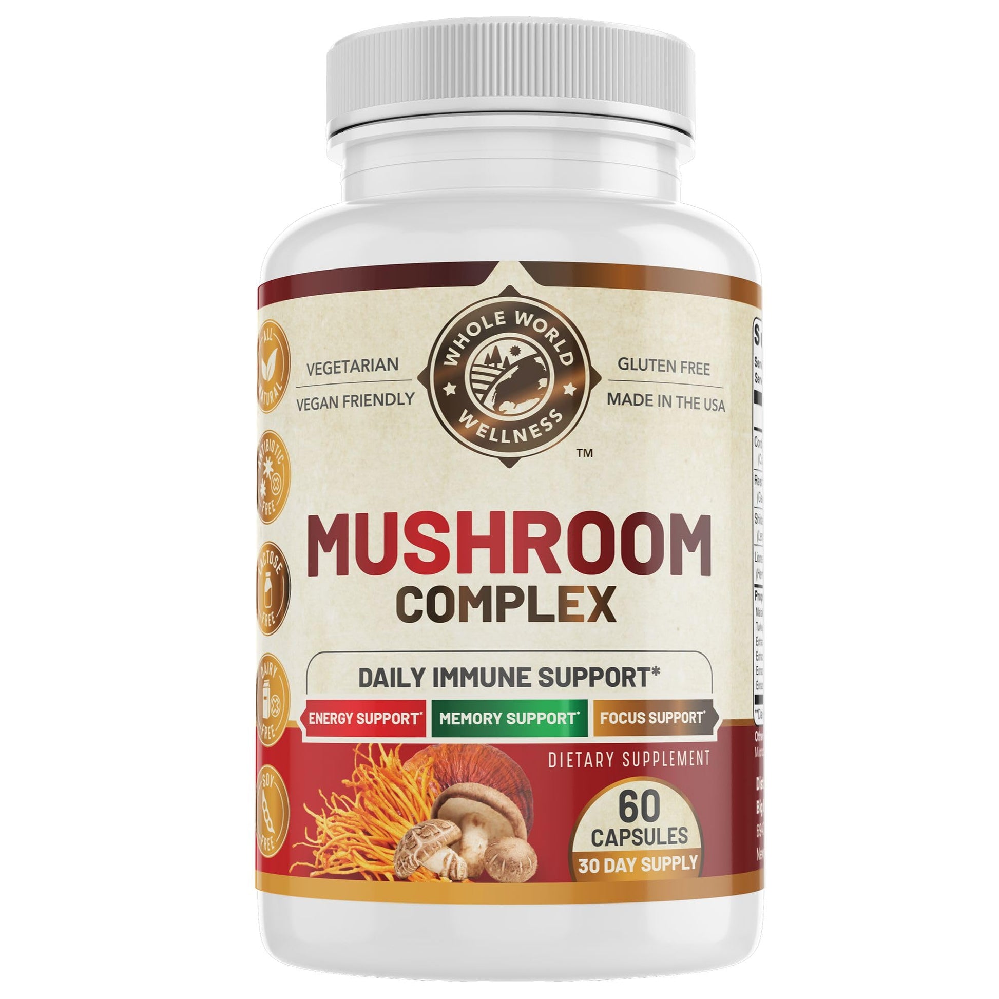 WHOLE WORLD WELLNESS All Natural Mushroom Complex 10 in 1 Capsule 60 Count