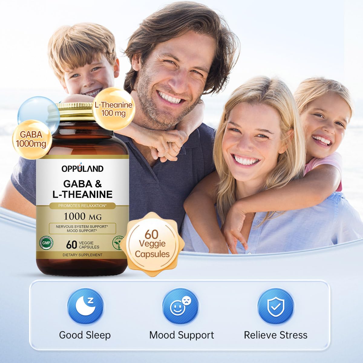 oppuland GABA & L-Theanine - Promotes Relaxation, Nervous System Support, Mood Support Veggie Capsules 60 Count