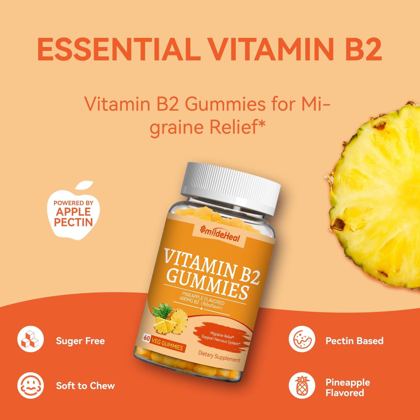 SmildeHeal Vitamin B2 Gummies Gummy 60 Count