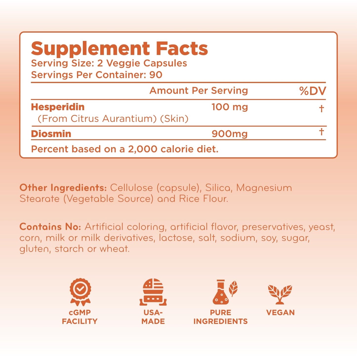 Clear Formulas Diosmin Hesperidin 1000mg Circulation and Vein Support Capsule, 180 Capsules