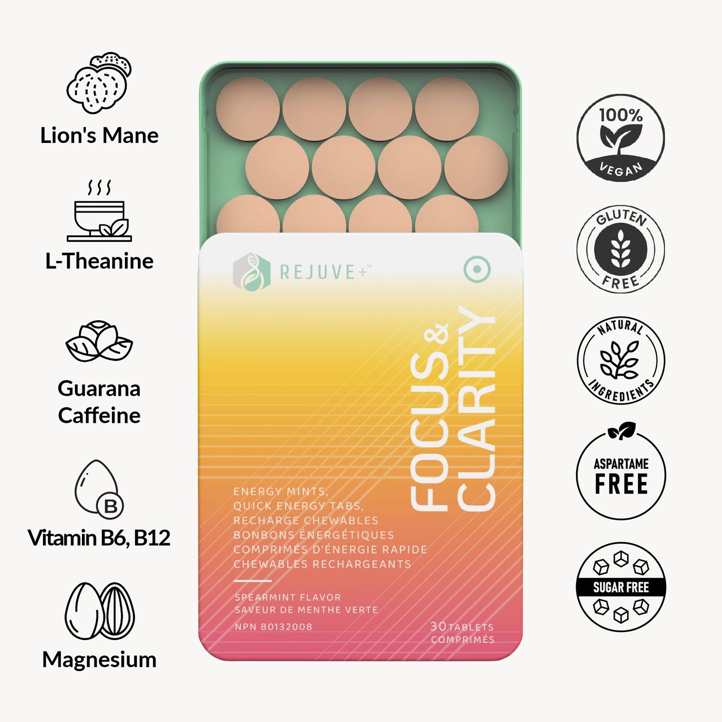 REJUVE+ Focus & Clarity Nootropic Supplement – Brian Boost Chewables, 30 Count