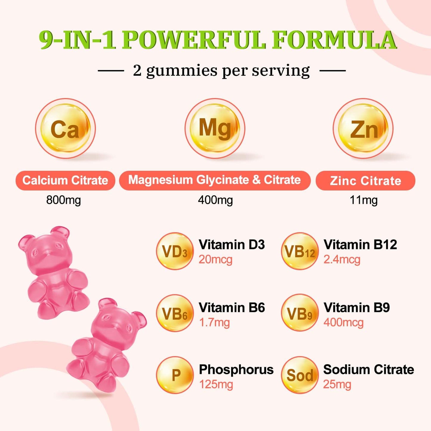 Vazatisi Calcium Magnesium Zinc Gummies with Vitamin D3 & B12, 60 Count