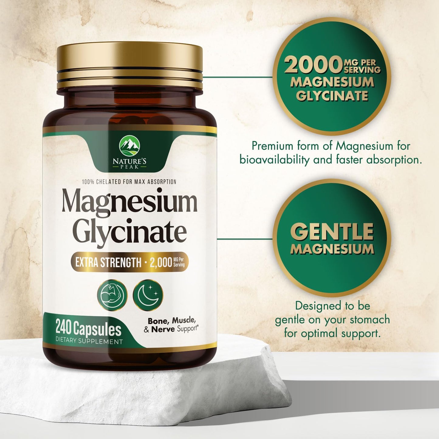 Nature's Peak Magnesium Glycinate 2000mg Capsule, 240 Capsules
