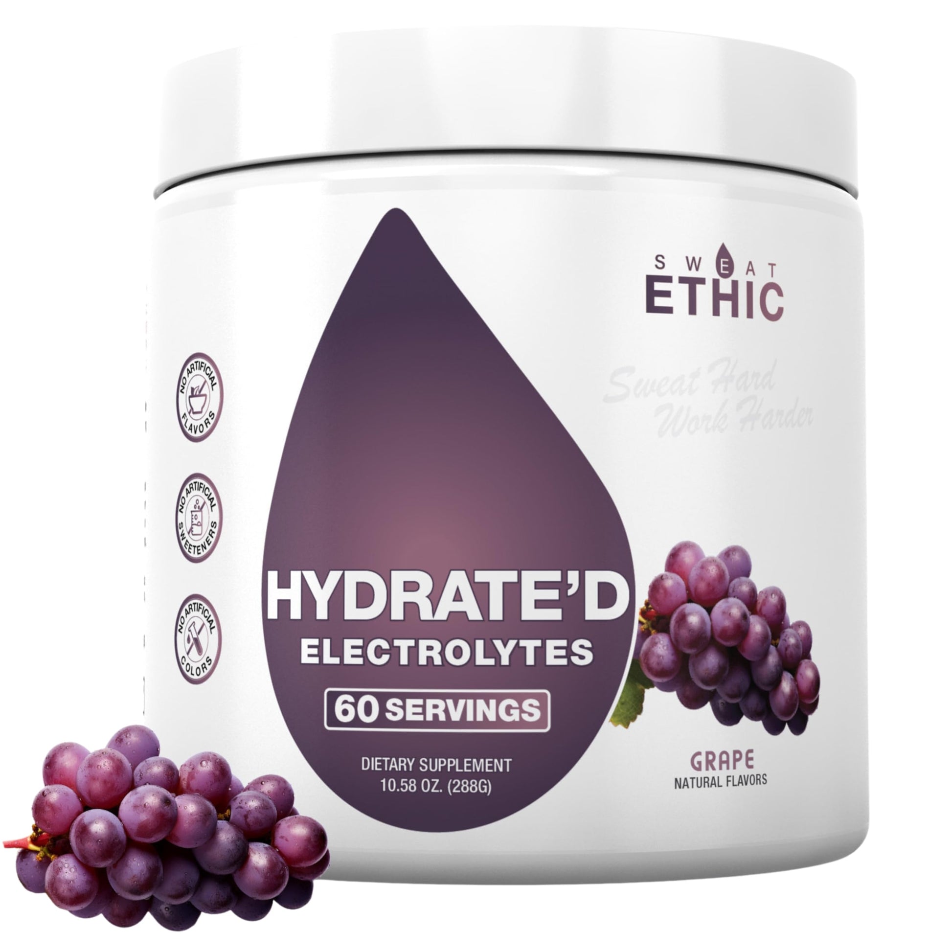 Sweat Ethic Hydrate’D Electrolytes Powder, 60 Servings, Grape Flavor