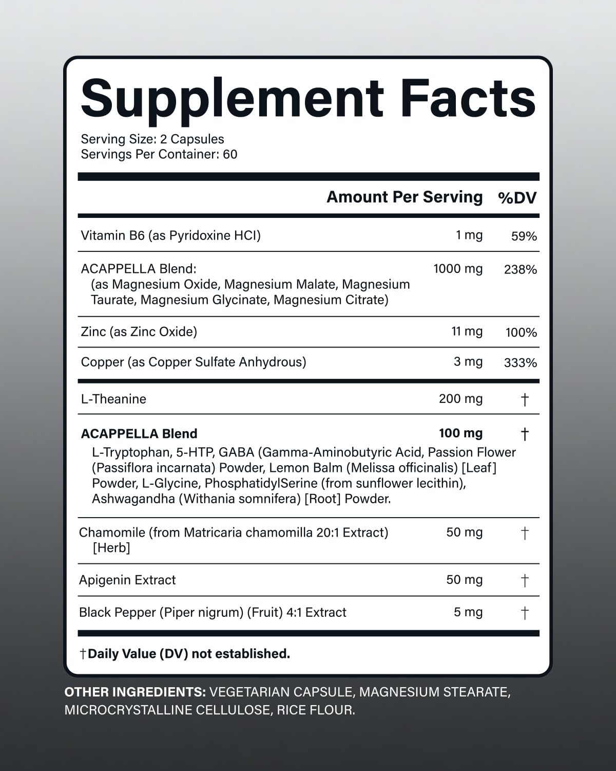 ACAPPELLA Magnesium Citrate Capsules with Magnesium Glycinate, Magnesium Taurate, L-Theanine & Apigenin, 120 Capsules