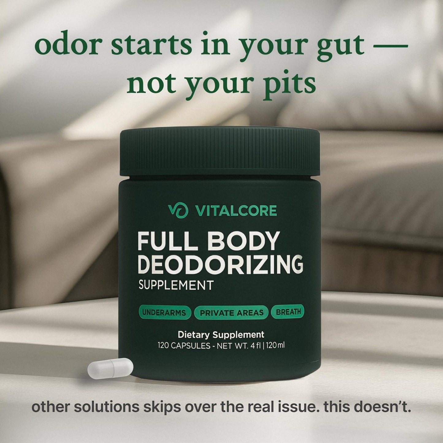 Vital Core Body Deodorizing Chlorophyll Supplement 200mg Capsules, 60 Count