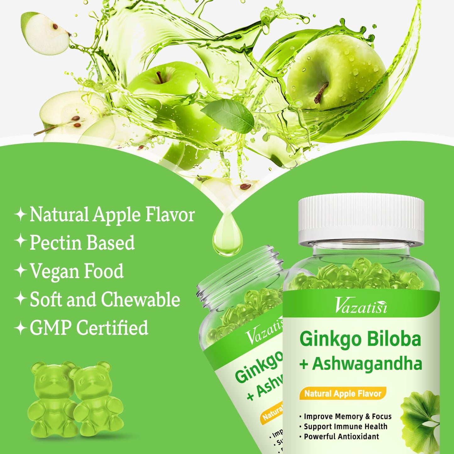 Vazatisi Ginkgo Biloba Gummies with Panax Ginseng, 120 Count