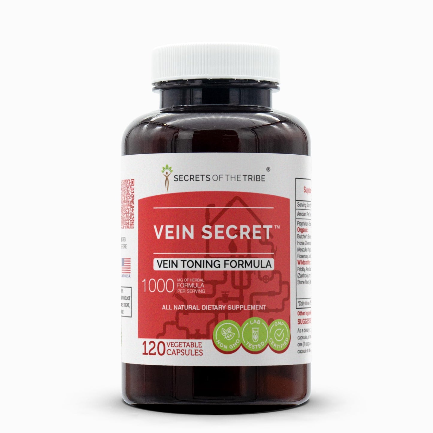Secrets of the Tribe Vein Secret, Vein Tonnig Formula, Herbal Supplement Blend 120 Capsules