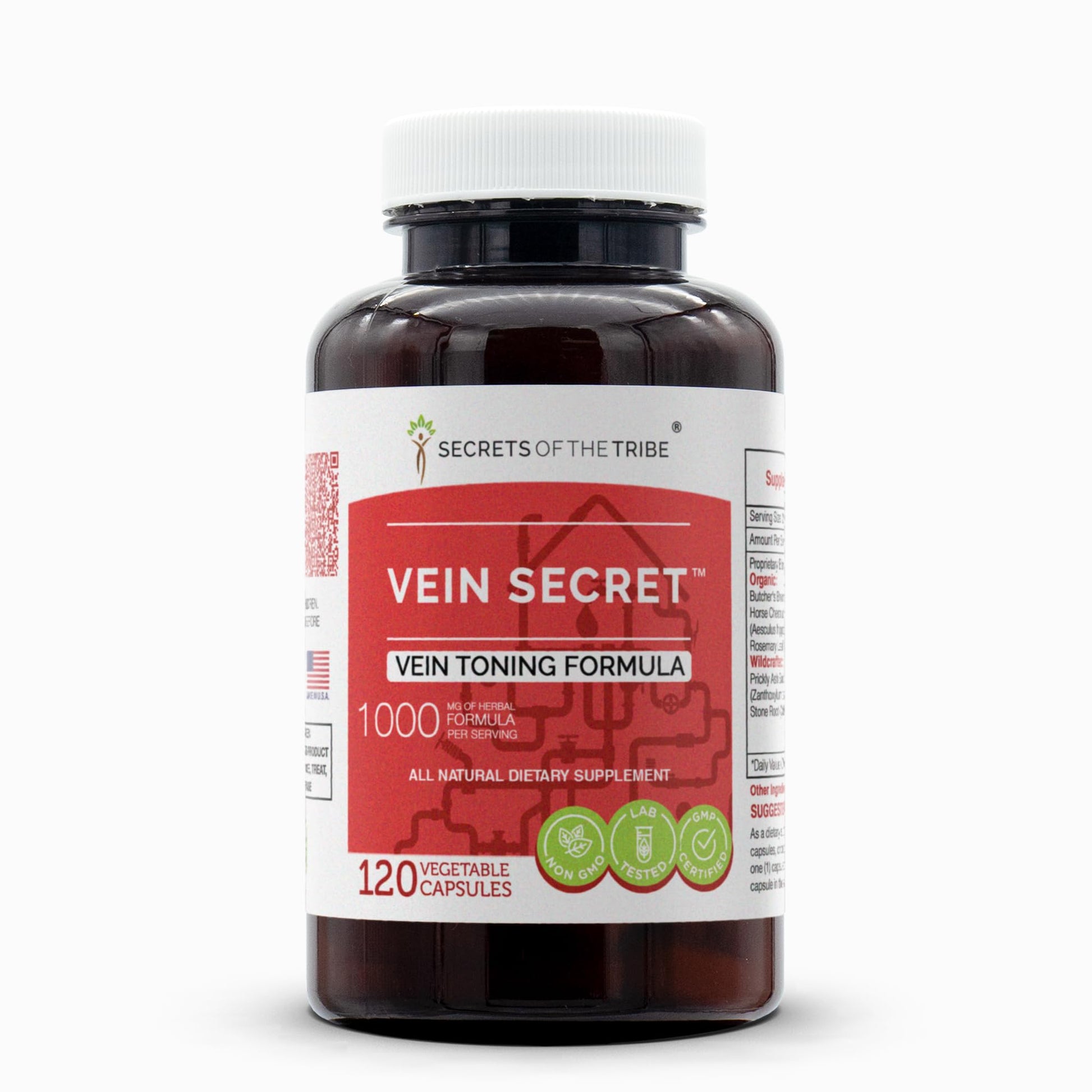 Secrets of the Tribe Vein Secret, Vein Tonnig Formula, Herbal Supplement Blend 120 Capsules