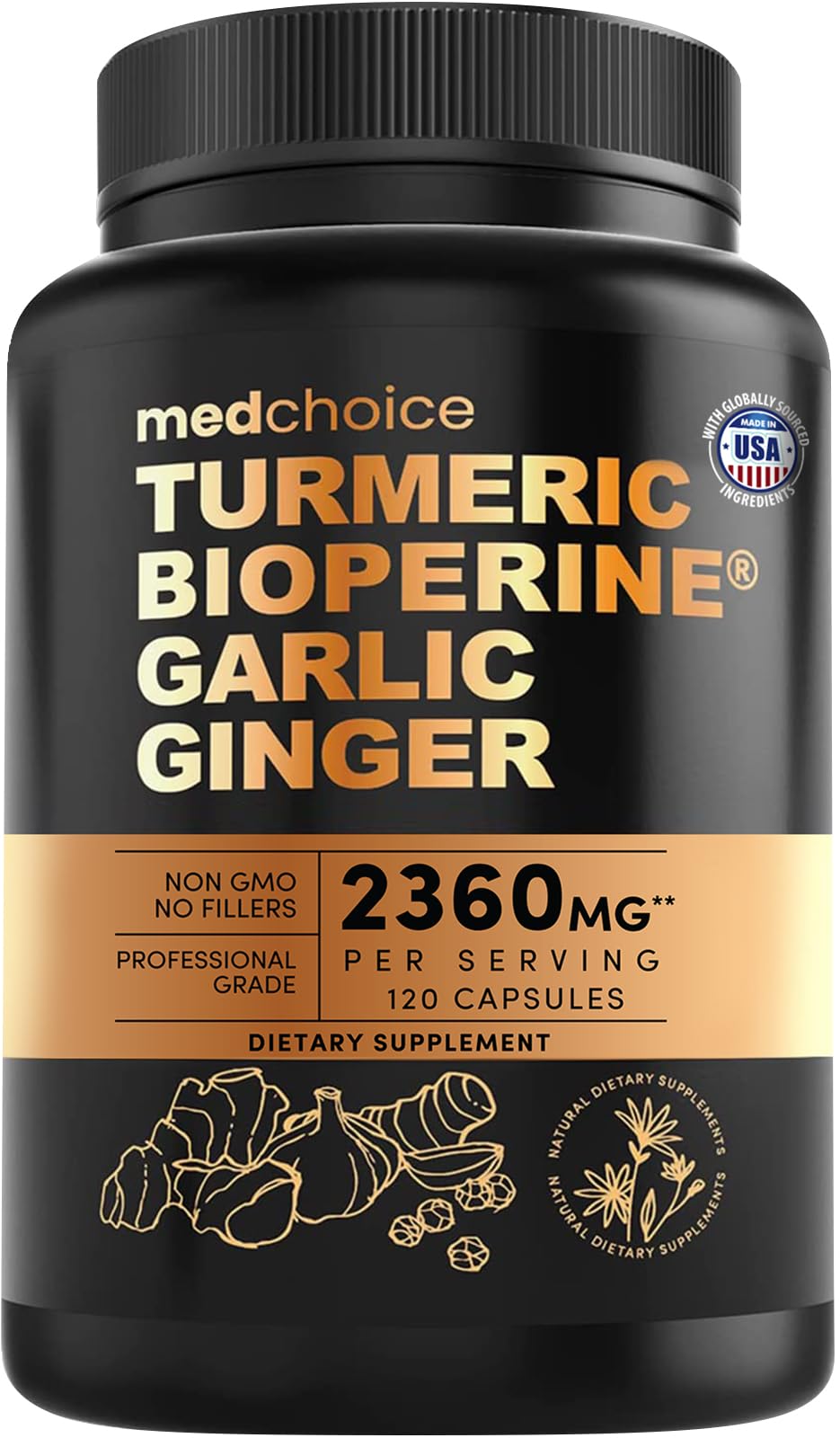 MEDCHOICE Turmeric Joint Support with Garlic and BioPerine Capsules, 120 Count