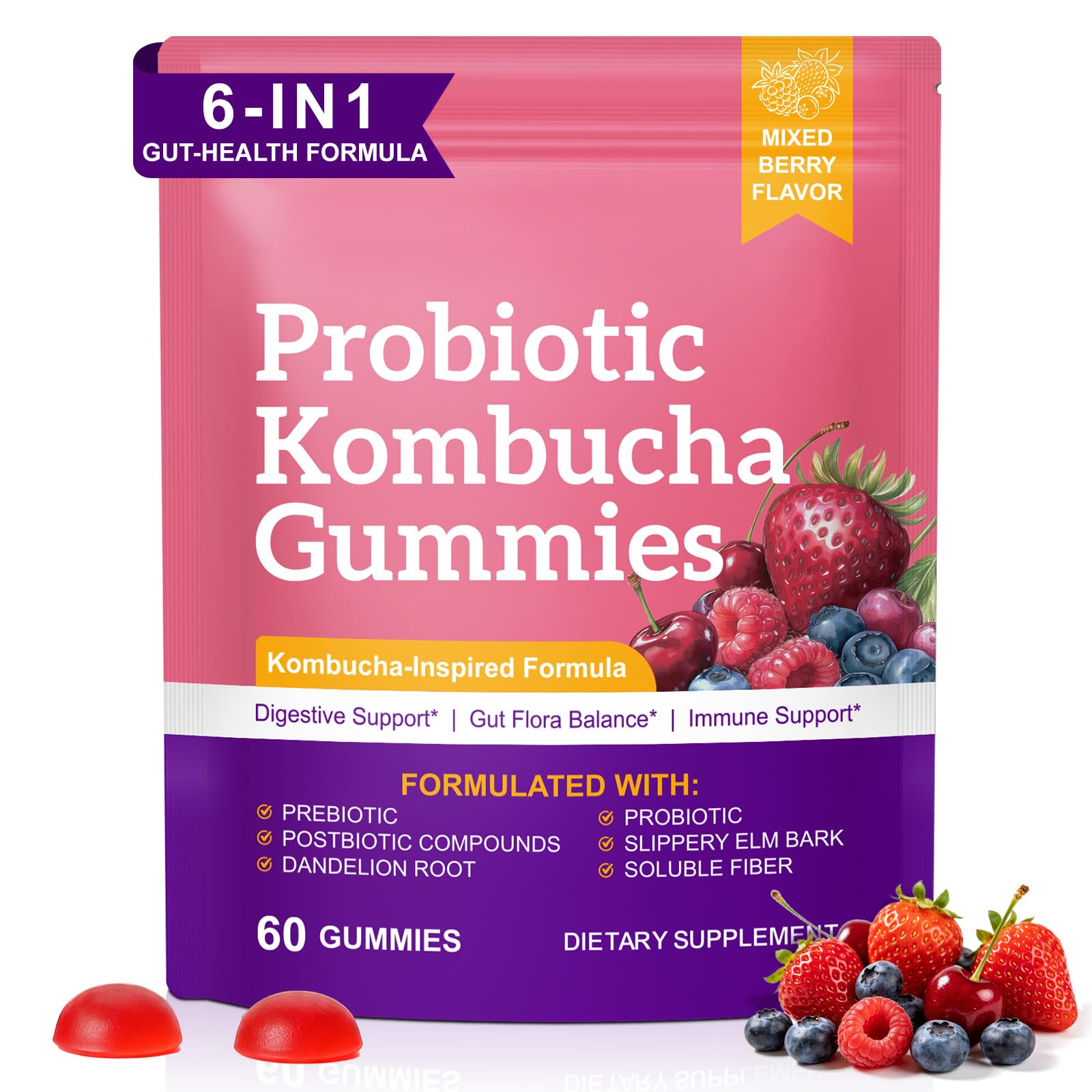 Onznoz Probiotic Kombucha Capsules, Probiotics with Prebiotics, Postbiotics, Fiber Supplement, Supports Immune & Gut Health for Women & Men, 60 Capsules