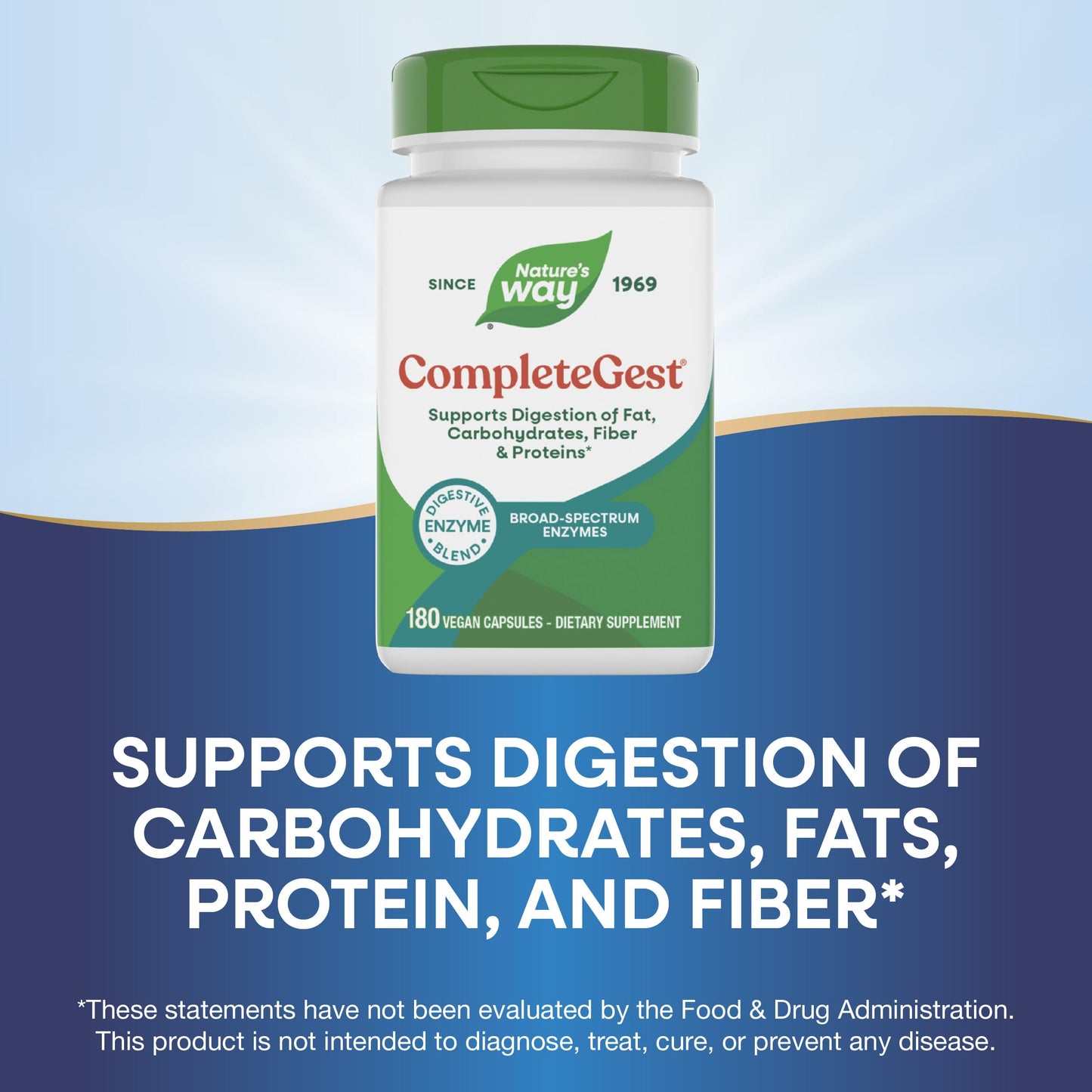 Nature's Way CompleteGest Complete Digestive Blend Vegan Enzymes Supports Digestion of Fat, Carbohydrates, Proteins & Fiber 180 Capsules