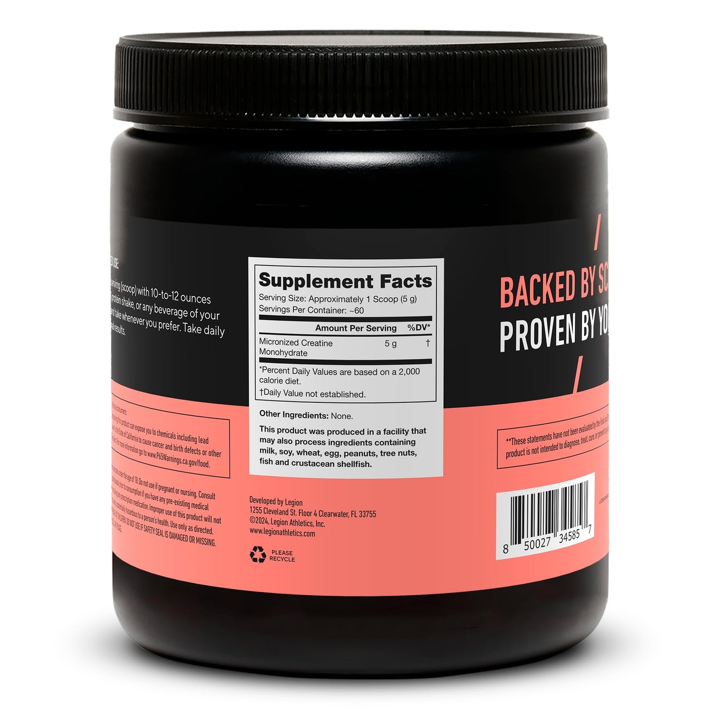 LEGION Micronized Creatine Monohydrate Powder, 60 Servings