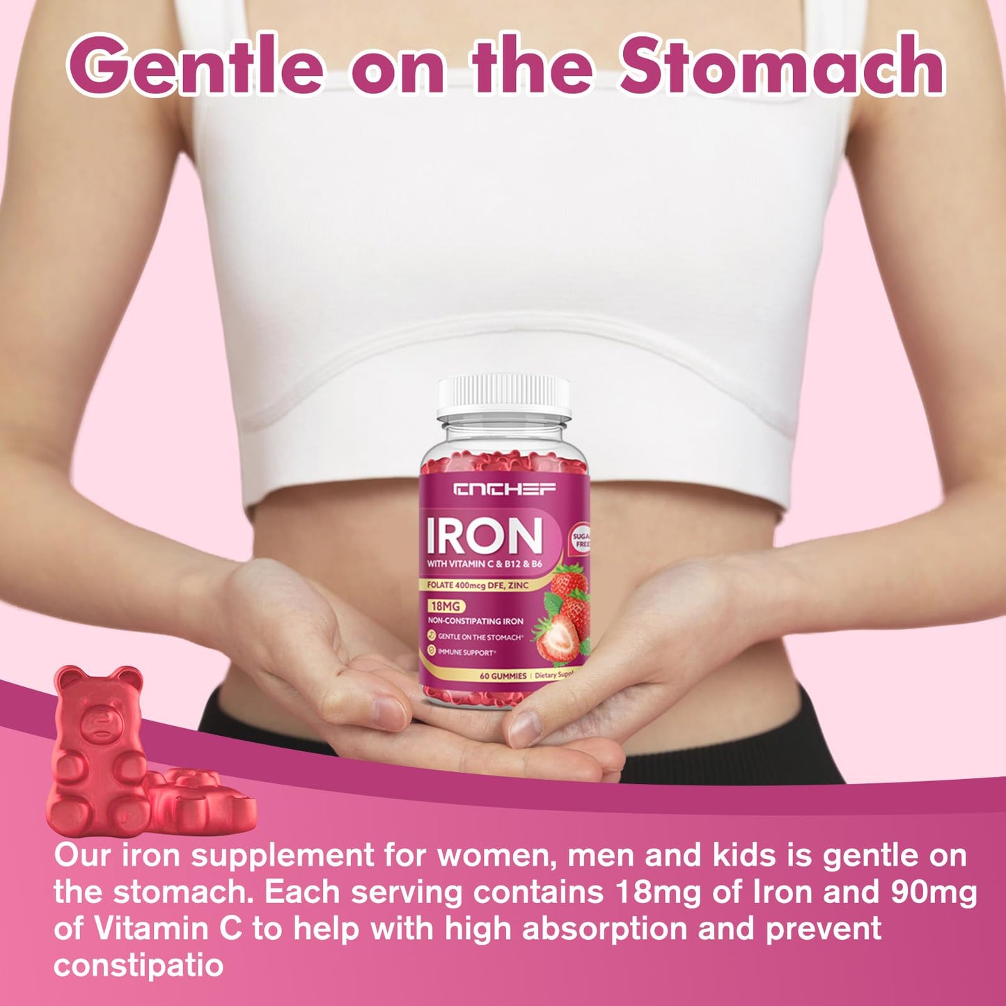 CNCHEF Iron Supplement for Women & Men, 120 Gummies