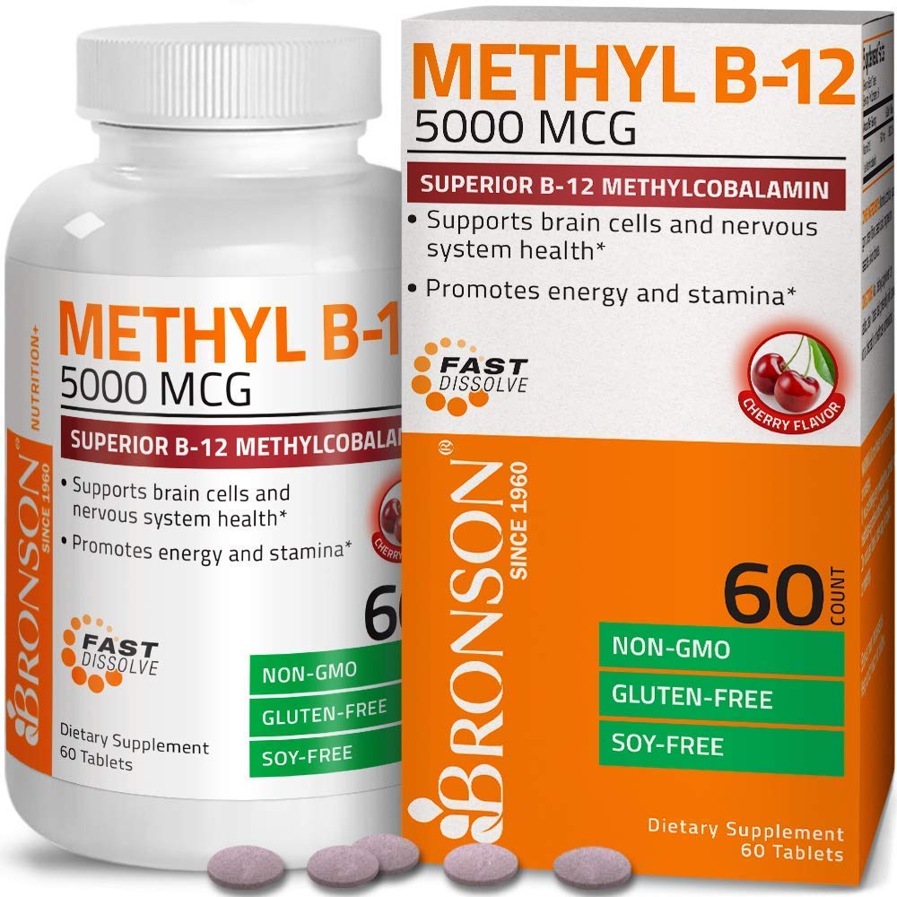 Bronson Marine Collagen Peptides Hydrolyzed Protein Powder + Methyl B12 5000 mcg Vitamin B12 Methylcobalamin, 1 Count