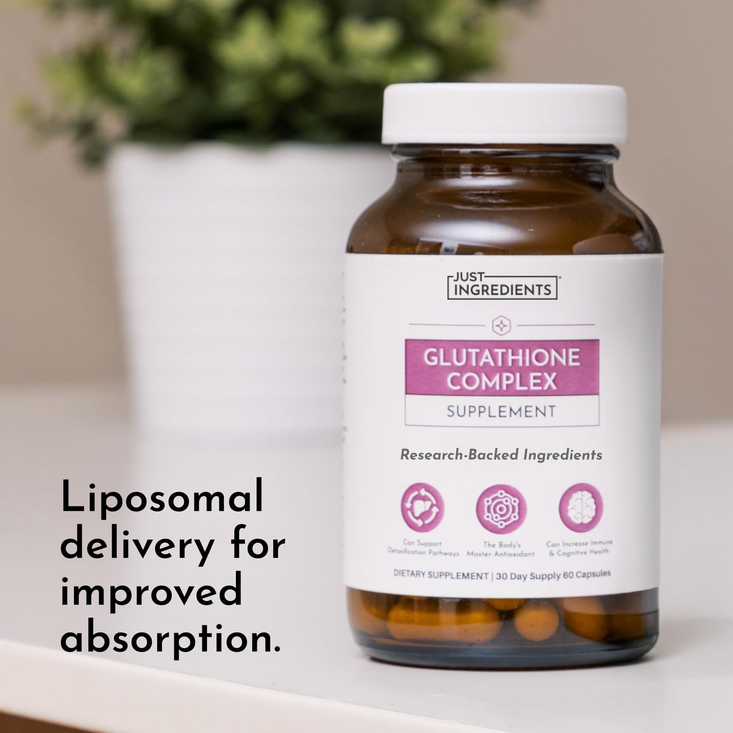 JUST INGREDIENTS Glutathione Complex - Liposomal, S-Acetyl-L-Glutathione, Tributyrin Capsules 60