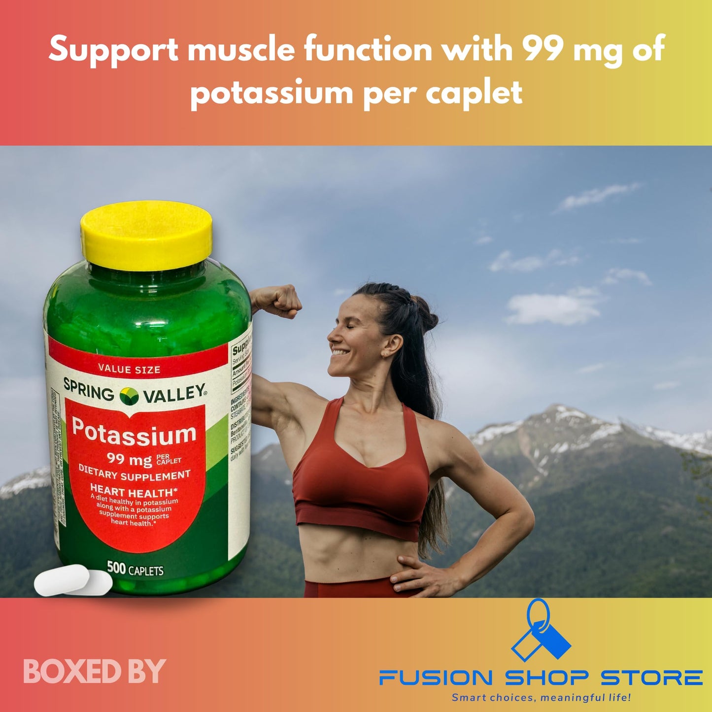 Fusion Shop Store Potassium 99mg Caplets, 500 Count