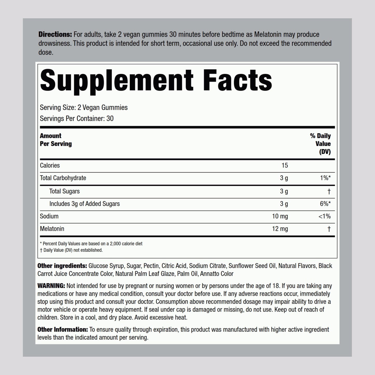 Piping Rock Melatonin Gummies 12mg Gummy 60 Count