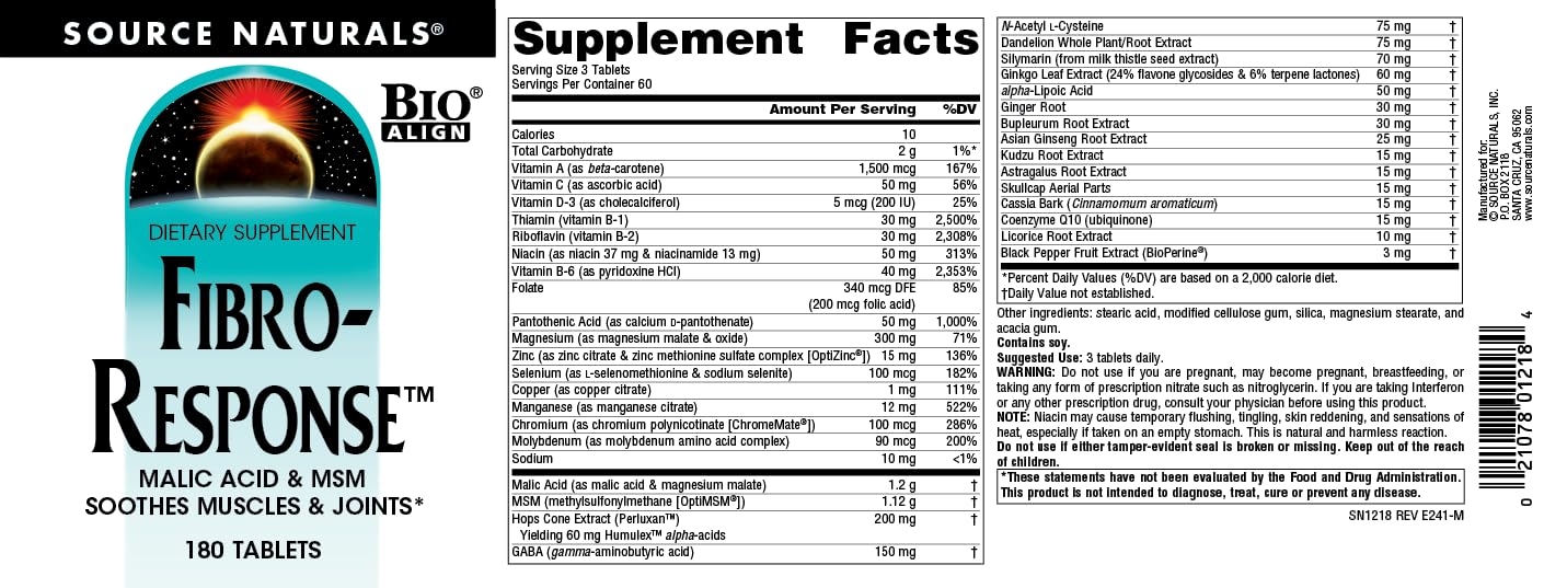 Source Naturals Fibro-Response Bio-Aligned Malic Acid & MSM Tablets 180 Tablets